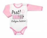 Body dlouhý rukáv s vtipným textem Baby Nellys, Psst! Dobíjím baterie, holka, vel. 62; 62 (2-3m)