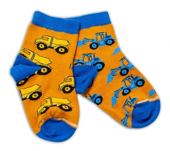 Baby Nellys Bavlněné veselé ponožky Stavební stroje - hořčicové, vel. 122/128; 122-128 (6-8r)