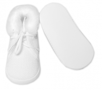 Kojenecké capáčky/botičky na šněrování s kožíškem, Baby Nellys, bílé; 56/62 (0-3m)