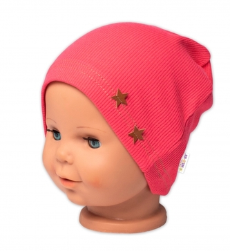 Baby Nellys Žebrovaná čepice Hvězdičky - korálová. vel. 80/86; 80/86 (12-18m)