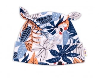 Baby Nellys Bavlněná čepička uzlíček - Jungle, granát/ecru 74/80; 74/80 (9-12m)