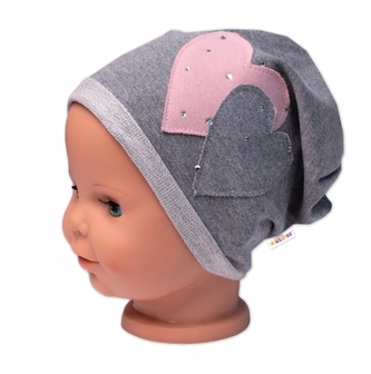 Dětská čepice bavlna, Srdíčka s kamínky, Baby Nellys, šedá, vel. 104/134; 134 (8-9r) Dětská čepice bavlna, Srdíčka s kamínky, Baby Nellys, šedá, vel. 104/134; 134 (8-9r)