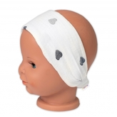 Letní čelenka, bandana, mušelín, Srdíčka, Baby Nellys - smetanová; 92/98 (18-36m)