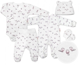 Baby Nellys 5-dílná soupravička do porodnice Ptáčci - ecru/růžová, vel. 68; 68 (3-6m)