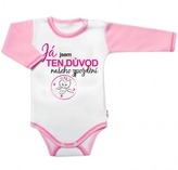 Body dl.rukáv s vtip. textem Baby Nellys, Já jsem TEN DŮVOD našeho zpoždění,vel. 86, holka; 86 (12-18m)
