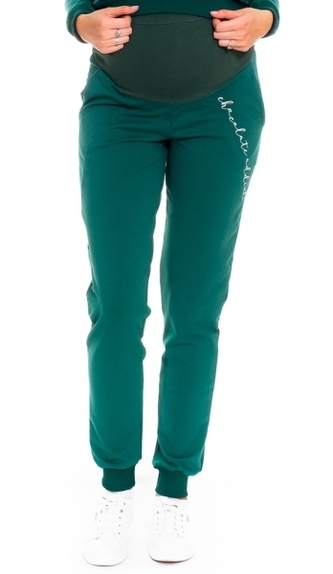 Be MaaMaa Těhotenské tepláky Chocolate addict - zelené, vel. XL; XL (42)