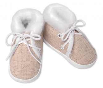Kojenecké capáčky/botičky na šněrování s kožíškem, Baby Nellys, béžové; 56/62 (0-3m)