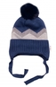 Dvouvrstvá zimní čepice s bambulí na zavazování, Baby Nellys - granát, vel. 42-44 cm; 68/74 (6-9m)