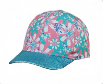 Dětská kšiltovka Baby Nellys, Flowers s třpytkami - růžová/mátová vel. 92/98,obvod 46-50cm; 92/98 (18-36m)