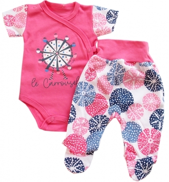 2-dílná sada body zap. bokem + polodupačky Le Carrousel Mrofi, růžová; 56 (1-2m)