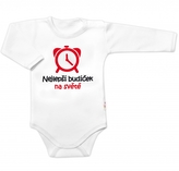 Body dlouhý rukáv Nejlepší budíček na světě, Baby Nellys, bílé; 56 (1-2m)