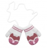 Dětské, dvouvrstvé rukavice se šňůrkou, Kočka 3D, smetanovo/pudrové, vel. 104/110; 104/110 (3-5r)