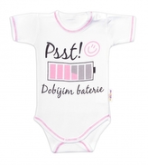 Body krátký rukáv s vtipným textem Baby Nellys, Psst! Dobíjím baterie, holka, vel. 80; 80 (9-12m)