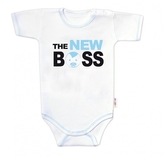 Body krátký rukáv s vtipným textem Baby Nellys, The New Boss, vel. 68, kluk; 68 (3-6m)
