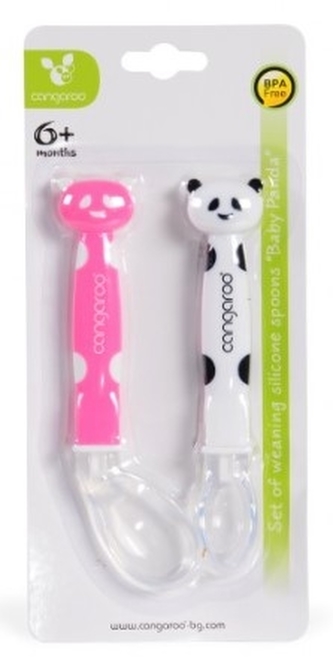 Cangaroo Sada silikonových lžiček Panda Girl, růžová/bílá