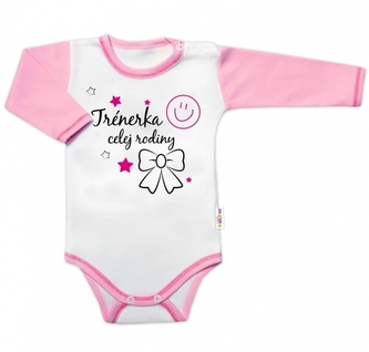 Body dlouhý rukáv s vtipným textem Baby Nellys, Trenérka celej rodiny, vel. 86; 86 (12-18m)