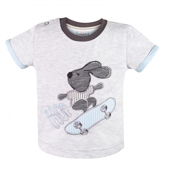 Bavlněné triko krátký rukáv Myšák HOP, Minetti, šedé; 74 (6-9m)