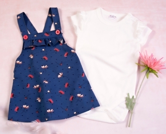 K-Baby Sada/Kojenecké body + sukně s láclem, Vlčí mák - modrá/bílá; 62 (2-3m)