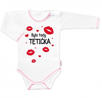 Body dlouhý rukáv s vtipným textem Baby Nellys, Byla tady tetička; 56 (1-2m)