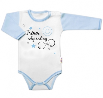 Body dlouhý rukáv s vtipným textem Baby Nellys, Trenér celej rodiny, vel. 80; 80 (9-12m)