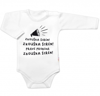 Body dlouhý rukáv Zkouška sirén, Baby Nellys, bílé, vel. 86; 86 (12-18m)