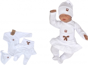 Z&Z 3-dílná soupravička body, polodupačky s volánkem a čepička Mašlička - bílá, vel. 62; 62 (2-3m)