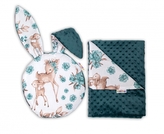 Baby Nellys 2-dílná sada do kočárku s minky s oušky - Srnka a růže, mátová