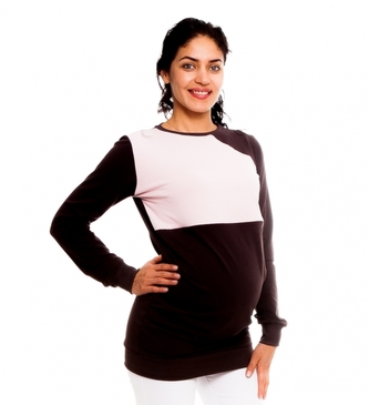 Be MaaMaa Těhotenské, kojící tričko/mikina Laverna, hnědá/sv. růžová, vel. XL; XL (42)