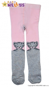 Bavlněné punčocháče Baby Nellys ®  - KOČIČKA sv.růžová/sv. šedá, vel. 80/86; 80/86 (12-18m)
