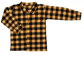 Dětská košile MROFI dlouhý rukáv Luke - žluto/černá kostička, vel. 104; 104 (3-4r)