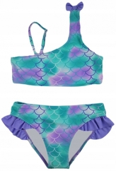 Dívčí dvoudílné plavky s volánkem - Noviti, Mašlička, fialovo/zelené, vel. 152/158; 152-158 (11-13r)