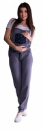 Be MaaMaa Těhotenské teplákové zahradníky - metalická ocel, vel. XL; XL (42)