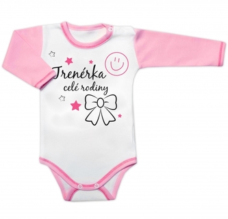 Body dlouhý rukáv s vtipným textem Baby Nellys, Trenérka celé rodiny, vel. 80; 80 (9-12m)
