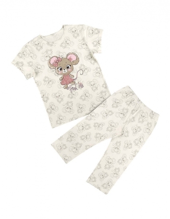 Donella Dívčí bavlněné pyžámko, kr. rukáv + 3/4 kalhoty, Baby Find Me - krémové, 134/140; 134 (8-9r); 140 (9-10r)