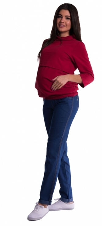 Be MaaMaa Těhotenské kalhoty letní bez břišního pásu - tmavý jeans; L (40)