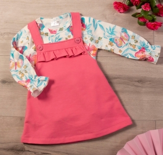 K-Baby Sada/Kojenecké body dl. rukáv + šaty s láclem, Motýlek, meruňka, vícebarev, vel.74; 74 (6-9m)