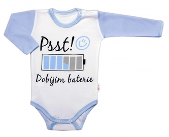 Body dlouhý rukáv s vtipným textem Baby Nellys, Psst! Dobíjím baterie, kluk, vel. 86; 86 (12-18m)