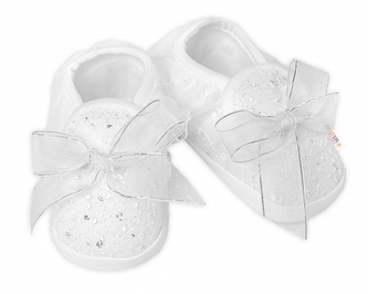 Kojenecké capáčky/botičky s krajkou a mašlí, Baby Nellys, bílé, vel. 68/74, 12,5cm