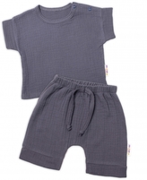 Baby Nellys 2-dílná mušelínová soupravička, tričko + kraťasky BOY, granát, vel. 62; 62 (2-3m)