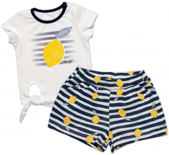Dívčí triko+kraťasy 2D sada, Citrónky, Mrofi, bílá/modrá, vel. 92; 92 (18-24m)