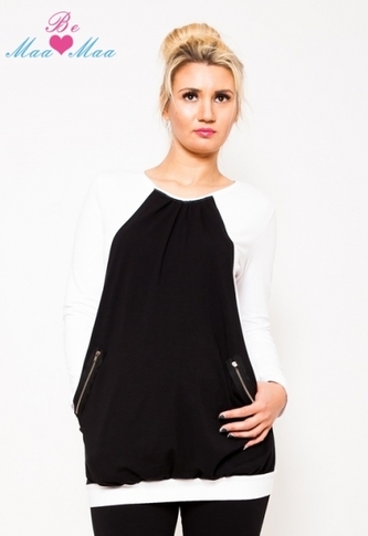 Be MaaMaa Těhotenská tunika UMA - bílá/černá - L/XL; L/XL