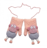 Zimní rukavičky se šňůrkou a kožíškem, Ovečka, Baby Nellys, meruňkové, 98/104, 13cm; 98-104 (2-4r)