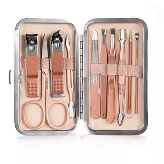 Manikúrní sada dámská De-luxe 10 ks / zlatá-růžová