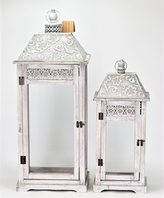 Dřevěná lucerna šedá s patinou, sada 2 ks