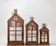 Dřevěná lucerna domek sada 3 ks, hnědá s patinou