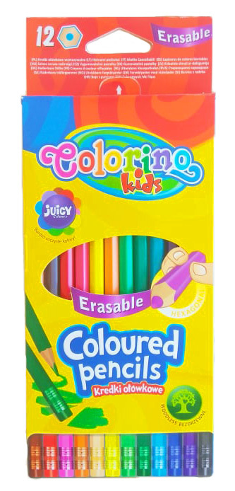 Colorino pastelky vygumovatelné, hexagonální, s pryží, 12 barev