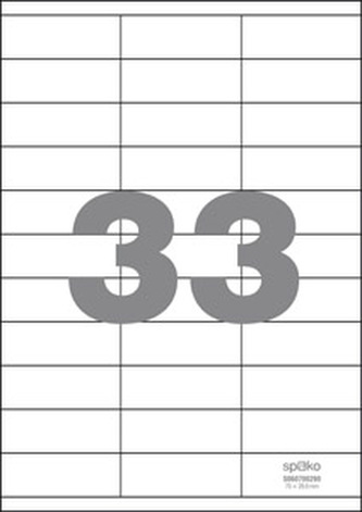 Spoko samolepicí etikety, 70 x 25,4 mm, papír/A4, bílé
