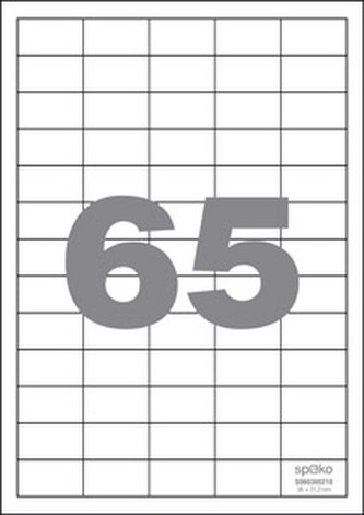 Spoko samolepicí etikety, 38 x 21,2 mm, papír/A4, bílé