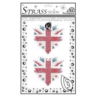 Samolepka na textil zažehlovací štrasová COEUR UK ROUGE-červené srdce UK