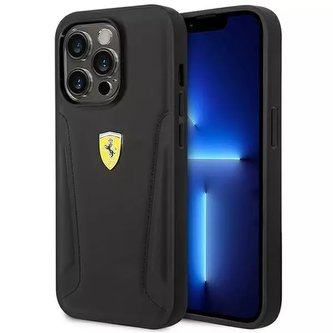 Etui Ferrari FEHCP14XRBUK na iPhone 14 Pro Max 6,7" pevné pouzdro kožené razítko po stranách černé/černé